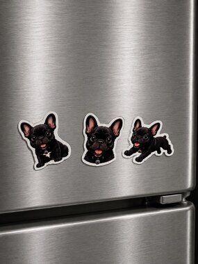 3 Flexible Dog Magnets Black French Bulldog Puppy Refrigerator Fridge Decor Set